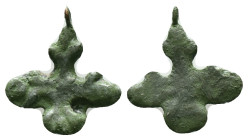Medieval Bronze Cross Pendant (Lozenge-shaped Center)ca.10th–12th century CE Reference: Condition: Very Fine

Weight: 0,89 gr. Diameter: 17,5 mm