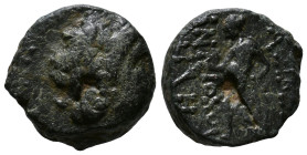 SELEUKID KINGDOM. Antiochos III the Great, 222-187 BC. Obv: Laureate head of Apollo right. Rev: Apollo standing to left, testing arrow and resting han...