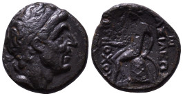 SELEUKID KINGDOM. Antiochos I Soter, 281-261 BC. Obv: Diademed head to right. Rev: BAΣIΛEΩΣ ANTIOXOY Apollo seated to left on omphalos, testing arrow ...