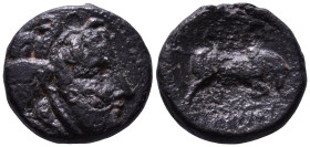 SELEUKID KINGDOM. Seleukos I Nikator, 312-281 BC. Obv: Winged head of Medusa right. Rev: BAΣIΛEΩΣ / ΣEΛEYKOY. Bull butting right. Æ 18mm, 5,46g