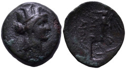 CILICIA. Aigeai. 2nd-1st century BC ? Obv: Veiled and turreted bust of Tyche right. Rev: AIΓEAIΩN. Victory advancing left, holding wreath ? c/m Æ 19mm...