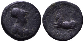CILICIA. Aigeai. 130-70 BC. Obv: Helmeted head of Athena right. Rev: Goat kneeling left. Æ 15mm, 3,31g