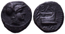 KINGS of MACEDON. Demetrios I Poliorketes, 306-283 BC. Tarsos mint. Struck circa 298-295 BC. Obv: Helmeted head of male right. Rev: Prow right; BA abo...