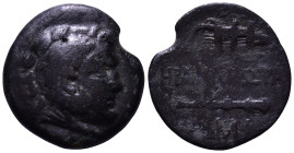 KINGS of MACEDON. Alexander III the Great, 336-323 BC. Uncertain mint. Obv: Head of Herakles right, wearing lion skin.
Rev: HPAKΛPΩTA ? Rev: Bow in q...