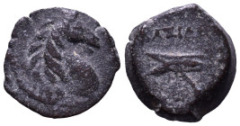 SELEUKID KINGDOM. Alexander II Zabinas. 128-122 BC. Obv: Horse head right. Rev: BAΣIΛΕYΣ AΛEXANΔPOY. Ship's ram left. Æ 11mm, 1,44g