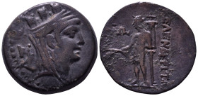 CILICIA. Kelenderis. 2nd-1st centuries BC. Obv: Turreted, diademed and draped bust of Tyche right; monogram behind. Rev: KEΛENΔEPITΩN. Apollo standing...