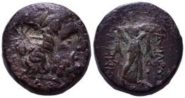 KINGS of MACEDON. Demetrios I Poliorketes. 306-283 BC. Uncertain mint in Caria. Obv: Laureate head of Zeus right. Rev: ΒΑΣΙΛΕΩΣ ΔΗΜΗΤΡΙΟΥ. Athena Prom...