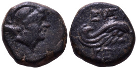 CAPPADOCIA. Caesareia-Eusebia. Autonomous issues, 1st century BC. Obv: Draped and winged bust of Eros to right. Rev: ΕΥΣΕ / BEIAΣ Wing. Æ 15mm, 4,66g...