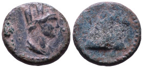 CAPPADOCIA. Caesarea. Pseudo-autonomous. Time of Trajan. 98-117. Obv: Turreted head of Tyche right. Rev: Date, Pyramid. Æ 14mm, 2,43g