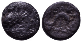 IONIA. Herakleia ad Latmon. Mid 2nd-1st century BC. Obv: Owl standing right, head facing. Rev: HPAKΛEΩΤΩΝ Crest of helmet. Æ 10mm, 0,82g