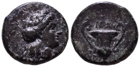 CILICIA. Nagidos. Circa 400-380 BC. Obv: Head of Aphrodite right. Rev: NA ΓI Kantharos. Æ 15mm, 2,95g