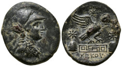 PHRYGIA. Apameia. Circa 88-40 BC. Kokos, magistrate. Obv: Helmeted bust of Athena right, wearing aegis. Rev: AΠΑΜΕΩN / KΩKOY. Eagle landing right on m...