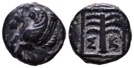 TROAS. Skepsis. Circa 400-310 BC. Obv: Rhyton with forepart of Pegasos left. Rev: Σ-Κ Palm tree; all within linear square. Æ 11mm, 1,49g