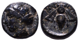 IONIA. Ephesos. Circa 375-325 BC. Obv: Female head left. Rev: E - Φ Bee. Æ 9mm, 1,23g