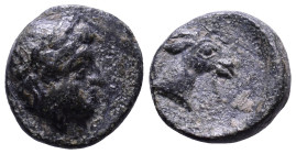 AEOLIS. Aigai. Circa 4th-3rd centuries BC. Obv: Laureate head of Apollo right. Rev: Head of goat right. Æ 10mm, 1,07g