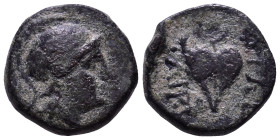 KINGS of PERGAMON. Philetairos. 282-263 BC. Obv: Helmeted head of Athena right. Rev: ΦIΛE TAIPOY Ivy leaf. Æ 12mm, 1,69g