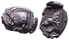 MYSIA. Kyzikos. Circa 450-400 BC. Obv: Forepart of boar to left; H on shoulder; tunny upward to right. Rev: Head of a lion left; all within an incuse ...