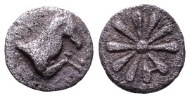 AEOLIS. Kyme. Circa 350-250 BC. Obv: Forepart of horse right. Rev: Stellate floral pattern. AR 7mm, 0,28g