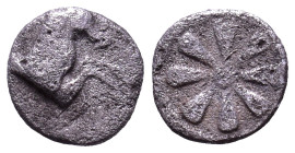 AEOLIS. Kyme. Circa 350-250 BC. Obv: Forepart of horse right. Rev: Stellate floral pattern. AR 7mm, 0,24g