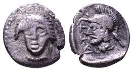 Cilicia. Tarsos. Pharnabazos, Persian military commander 380-373 BC. Obv: Head of Arethusa facing slightly left. Rev: Helmeted and bearded male head l...
