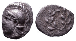 AEOLIS. Elaia. Circa 450-400 BC. Obv: Helmeted head of Athena left. Rev: Laurel wreath within incuse square. AR 8mm, 0,36g