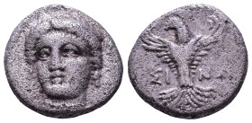 PAPHLAGONIA. Sinope. Circa 330-250 BC. Obv: Head of Nymph Sinope facing slightly left. Rev: ΣΙ-ΝΩ Sea-eagle standing facing, wings spread, head turned...