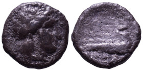 BITHYNIA. Kios. Circa 350-300 BC. Uncertain, magistrate. Obv: Laureate head of Apollo right Rev: magistrates name. Prow of galley left, decorated with...