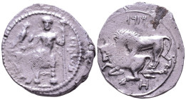CILICIA. Tarsos. Mazaios. Satrap of Cilicia. 361/0-334 BC. AR Stater Obv: Baal of Tarsos seated left, head and torso facing, holding eagle, grain ear,...
