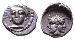 CILICIA. Uncertain. Circa 400-300 BC ? AR Tetartemorion. Obv: Diademed female head, facing slightly to left, wearing pendant earrings and elaborate ne...