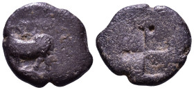 THRACE. Byzantion. Circa 387/6–340 BC. Persic standard. Obv: Bull standing left on dolphin, raising his right foreleg, above ПY. Rev: Incuse mill-sail...