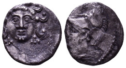 CILICIA. Uncertain mint. Circa 4th century BC. Obv: Facing gorgoneion. Rev: Head of Athena to left, wearing crested Corinthian helmet. AR 10mm, 0,48g