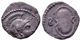 CILICIA. Tarsos. Balakros. Satrap of Cilicia, 333-323 BC. Obv: Helmeted head of Athena right. Rev: Shield; B to left. AR 10mm, 0,64g