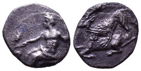CILICIA. Tarsos. Mazaios, Satrap of Cilicia, 361/0-334 BC. Obv: Baaltars seated left, holding lotus-tipped sceptre, grain ear and grape bunch. Rev: Li...