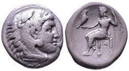KINGS of MACEDON. Alexander III 'the Great'. 336-323 BC. AR Drachm. Kolophon. Obv: Head of Herakles to right, wearing lion skin headdress. Rev: AΛEΞAN...