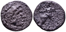 Uncertain AR Drachm. Obv: Head of Herakles to right, wearing lion skin headdress. Rev: ΑΛΕΞΑΝΔΡΟΥ Zeus Aëtophoros seated left, legs crossed; monogram ...