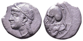 CILICIA. Uncertain. Circa 4th century BC. Obv: Diademed female head left. Rev: Helmeted head of Athena left. AR 10mm, 0,54g