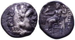 KINGS of MACEDON. Philip III Arrhidaios. 323-317 BC. AR Drachm. Kolophon. Obv: Head of Herakles right, wearing lion skin. Rev: ΦΙΛΙΠΠΟΥ Zeus seated le...