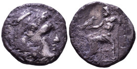 KINGS of MACEDON. Antigonos I Monophthalmos 320-301 BC. In the name and types of Alexander III. Struck circa 310-301 BC. AR Drachm. Lampsakos. Obv: He...