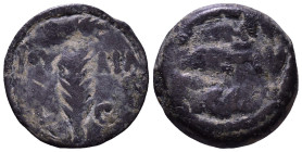 JUDAEA. Jerusalem. Procurators. Valerius Gratus AD 15-26. Year 5 of Tiberius = IE = 18 AD. Prutah Æ. Obv: TIB KAI CAP in three lines within wreath. Re...