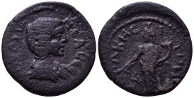 PAMPHYLIA. Aspendus. Julia Mamaea. Augusta, AD 222-235. Obv: IOVΛIA MAMЄA CЄB Draped bust right. Rev: ACΠЄNΔIΩN Tyche standing left, holding rudder an...