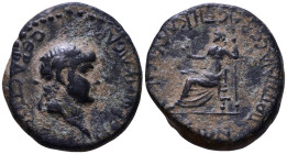 LYKAONIA. Iconium. Nero, 54-68. Obv: NEPωN KAICAP CEBACTOC Laureate head right. Rev: ΠOΠΠAIA CEBACTH KΛAVΔEIKONIEωN Poppaia as Kore seated left with p...
