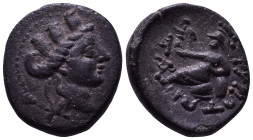 CILICIA. Zephyrion. Uncertain. Obv: Turreted and draped bust of Tyche ? Right; small head of ? To left. Rev: ΖΕΦΥΡΙΩΤΩΝ Athena seated left, holding Ni...