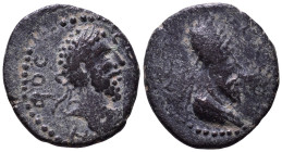 MESOPOTAMIA. Edessa. Septimius Severus, with Abgar VIII, 193-211. Obv: CЄOYHPOC Bare head of Septimius Severus to right. Rev: ABΓΑΡΟC ..., Crowned and...