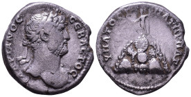 CAPPADOCIA. Caesarea. Hadrian, 117-138. AR Didrachm. Obv: ΑΔΡΙΑΝΟϹ ϹΕΒΑϹΤΟϹ Laureate head of Hadrian, right. Rev: ΥΠΑΤΟϹ Γ ΠΑΤΗΡ ΠΑΤ Mount Argaeus sur...