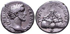 CAPPADOCIA. Caesarea. Antoninus Pius, 138–161. AR Didrachm. Obv: ΑΝΤΩΝEΙΝΟϹ ϹΕΒΑϹΤΟϹ Laureate head of Antoninus Pius, right Rev: ΥΠΑΤ Β ΠΑΤ ΠΑΤΡ Mount...