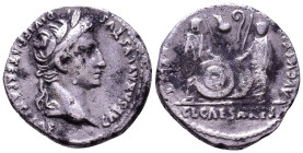 AUGUSTUS. 27 BC-14 AD. AR Denarius. Lugdunum. Obv: CAESAR AVGVSTVS DIVI F PATER PATRIAE Laureate head right. Rev: C L CAESARES AVGVSTI F COS DESIG PRI...