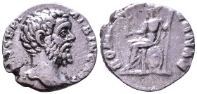 Clodius Albinus, 193-197. Struck circa 193-195. AR Denarius. Rome. Obv: D CL SEPT ALBIN CAES Bare head right. Rev: ROMAE AETERNAE Roma seated left, ho...