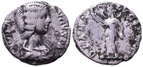 Julia Domna. Augusta, 193-211. AR Denarius. Rome. Obv: IVLIA PIA FELIX AVG Draped bust of Julia Domna to right. Rev: DIANA LVCIFERA Diana standing fro...