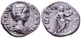 Julia Domna. Augusta, 193-211. AR Denarius. Rome. Obv: IVLIA DOMNA AVG Draped bust right. Rev: VENERI VICTR Venus, seen from behind standing right, le...