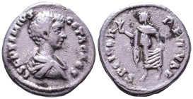 Geta, 198-209. AR Denarius. Laodicea ad Mare. Obv: L SEPTIMIVS GETA CAES Bare-headed and draped bust right. Rev: SPEI PERPETVAE Spes advancing left, h...